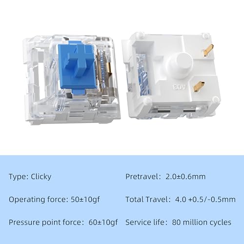Zhouwang 10 Pcs Blue Switch 3 Pin 50Gf Pre-Lubricated,Dustproof Clicky Switch,Suitable For Clickers For 3D Printsmx Mechanical Keyboard