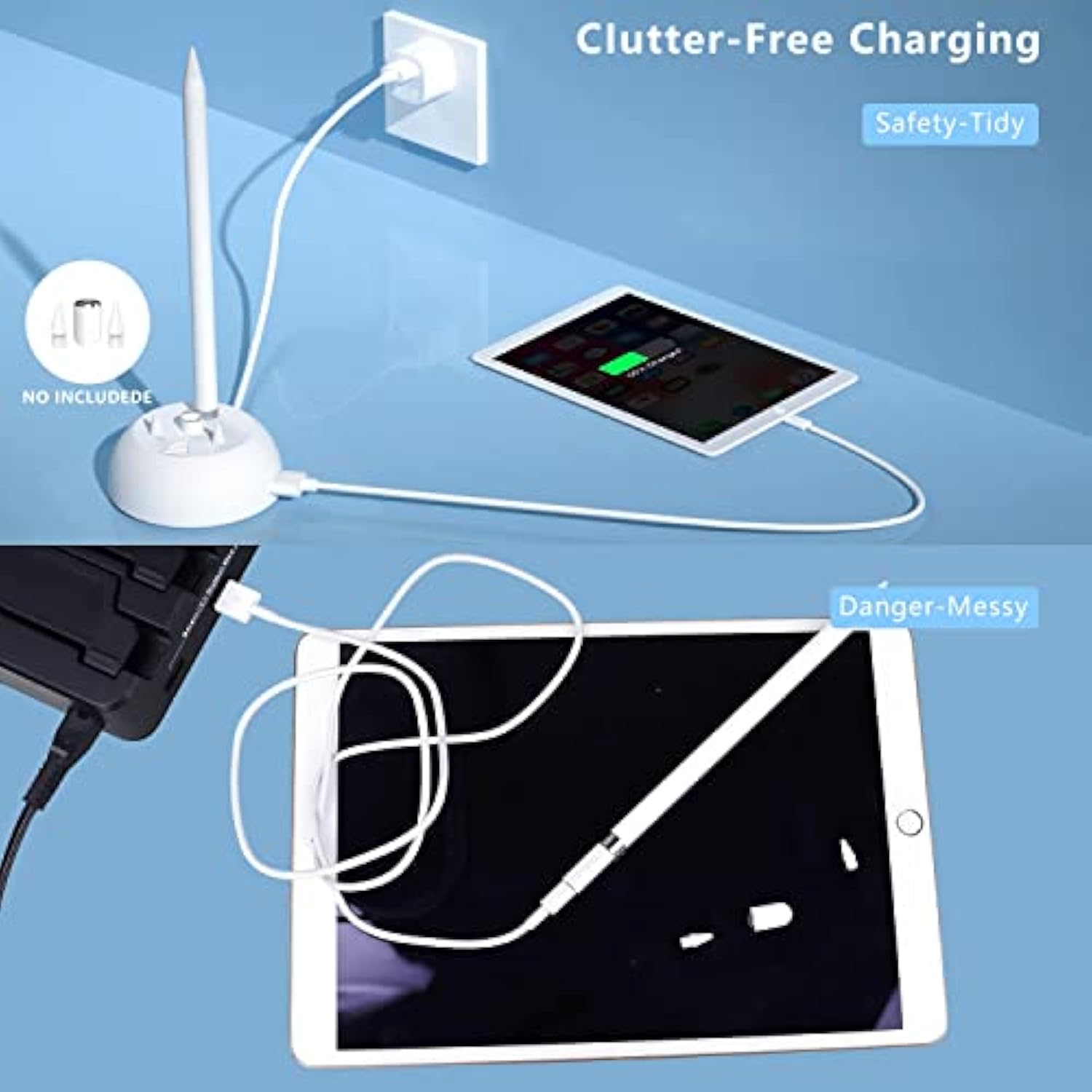 Charging Stand Compatible With Apple Pencil 1St Generation - 3 In 1 Ipad Pencil Charger Dock Holder With Led Light & Pencil Tips And Cap Holder - Ipad Pen Charging Adapter With Usb Port