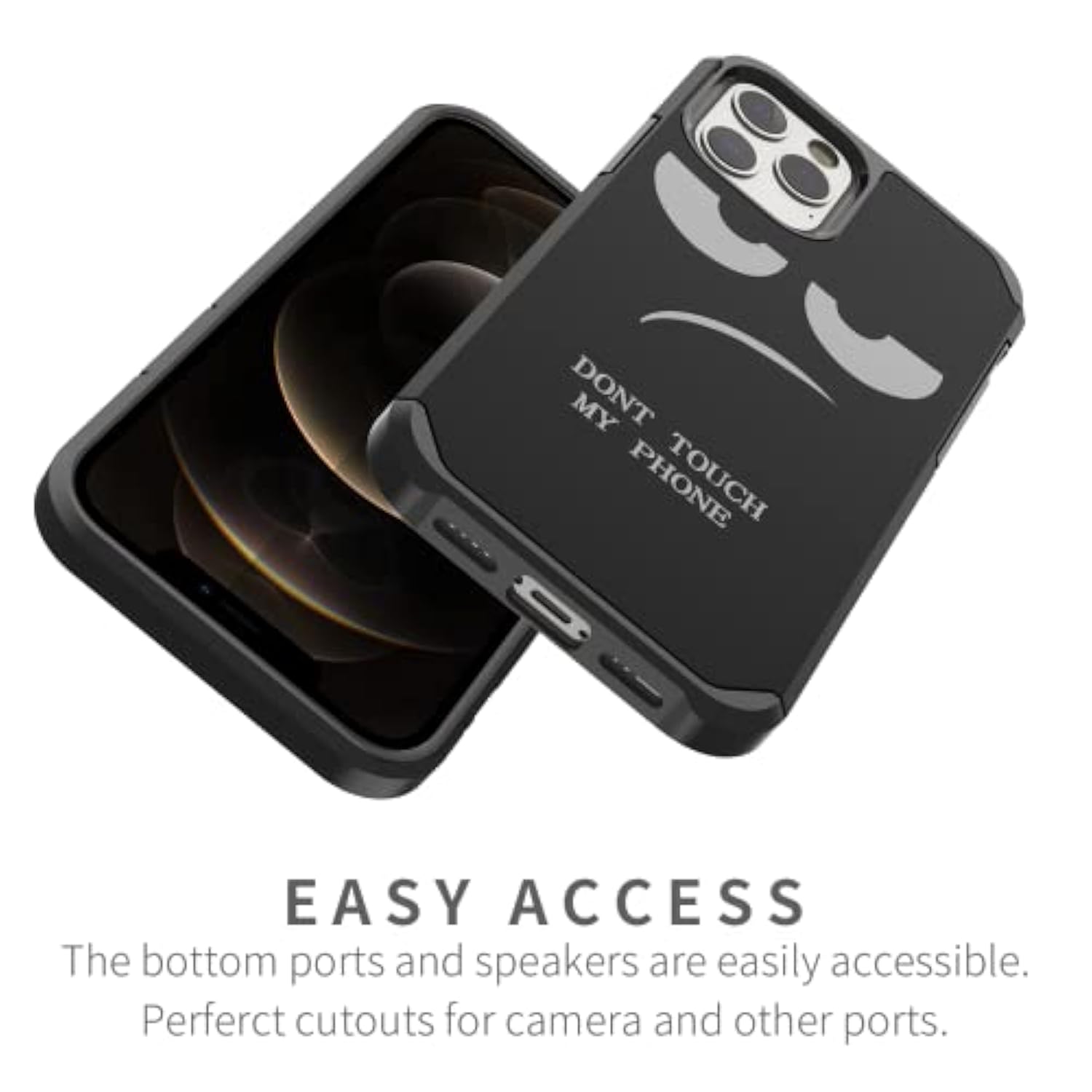 For Iphone 12/12 Pro Case, Cute [Don'T Touch My Phone] Shockproof Dual Layer Protective Silicone Plastic Cover For Girls Women Boys Men Phone Case (Iphone 12 / Iphone 12 Pro 6.1-Inch)