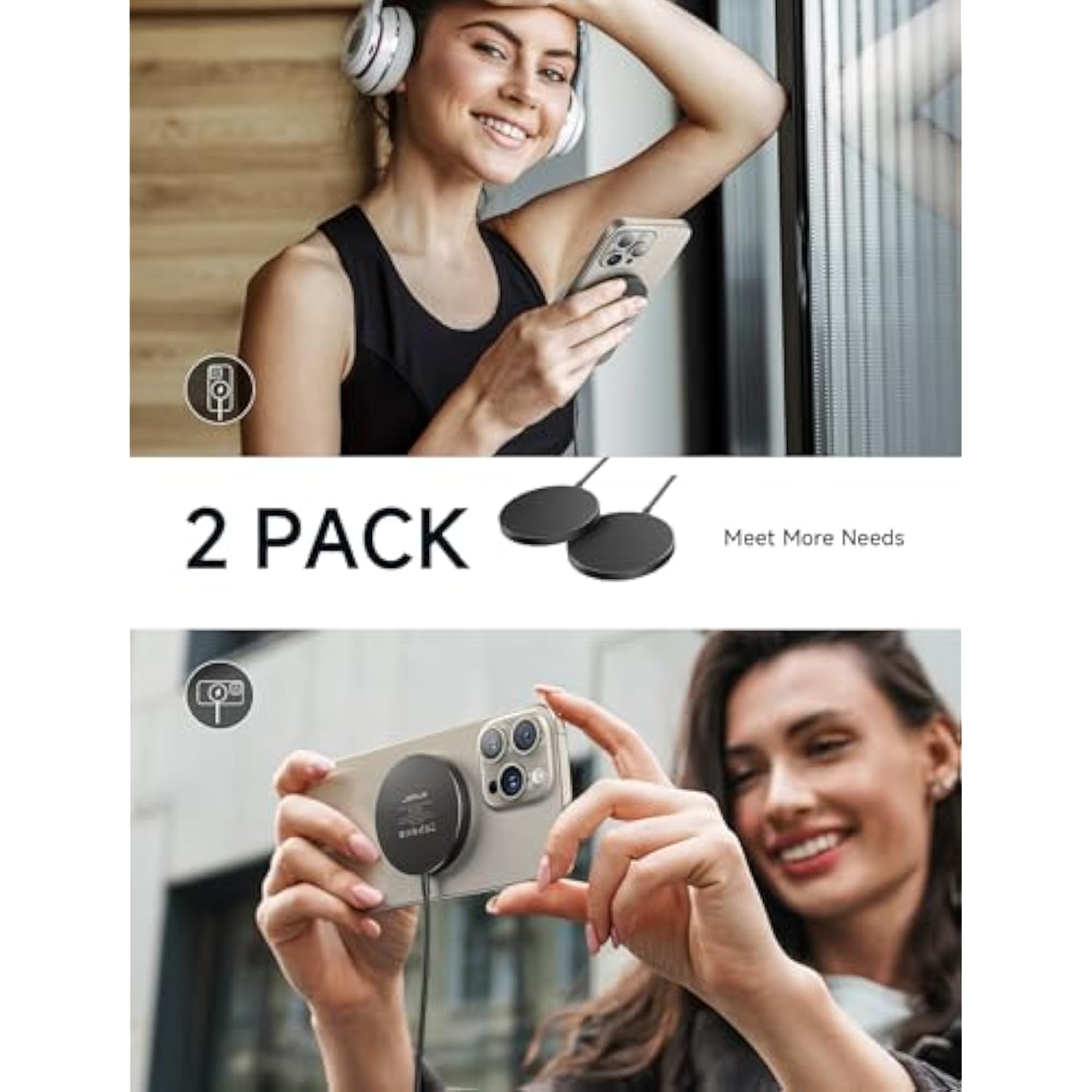 Mag-Safe Charger 2-Pack 15W, Magnetic Wireless Charger Fast Charger Pad Compatible With Magsafe Charger, Iphone 16/16 Plus/16 Pro/16 Pro Max/Iphone 15/14/13/12 Mini Mag Charger Airpods Black