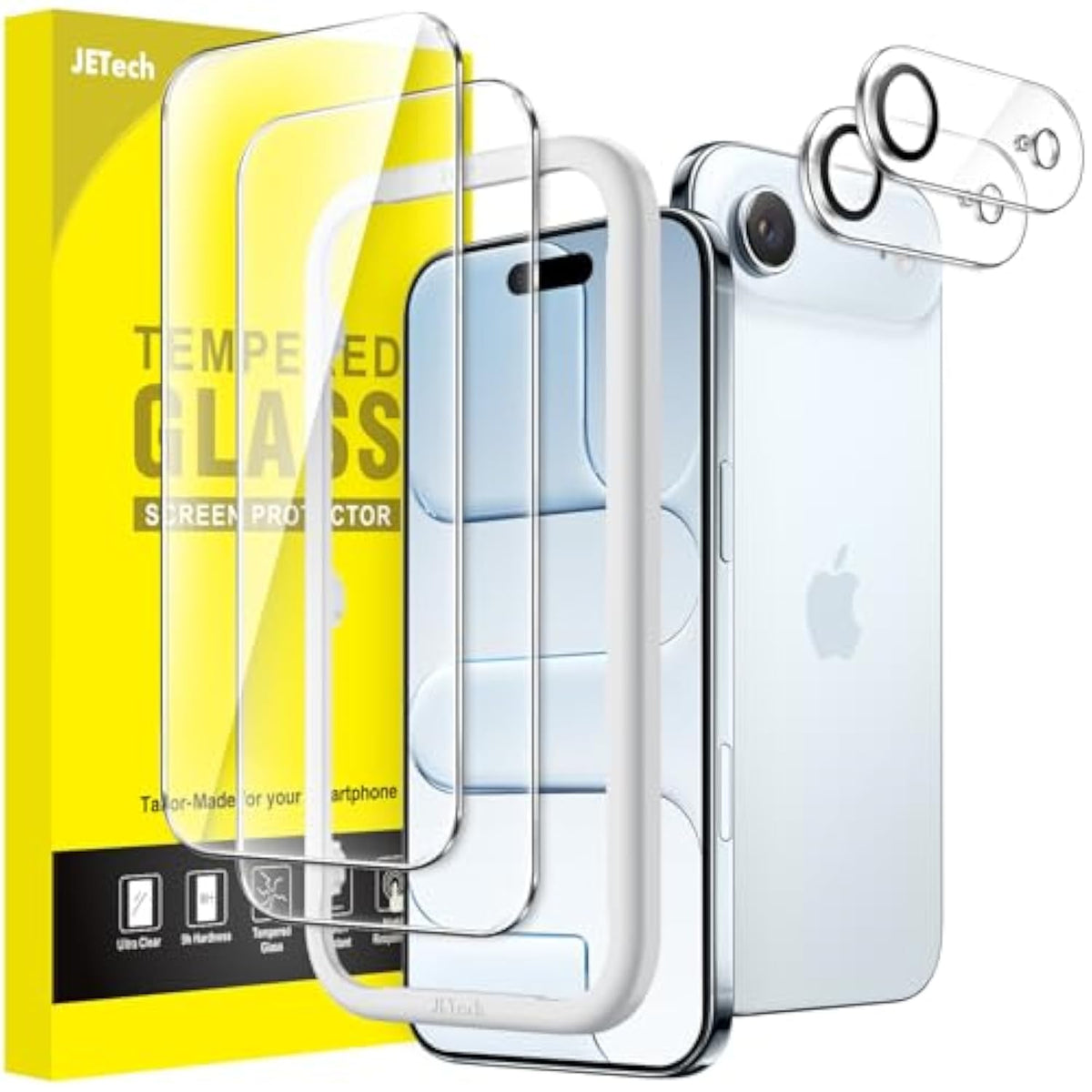 JETech Screen Protector for iPhone 17 Air with Camera Lens Protector, Easy Installation Tool, 9H Hardness Tempered Glass Film, HD Clear, 6.5-Inch Display, 2-Pack Each