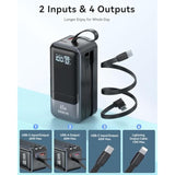 Portable Charger 65W, Power Bank Battery Pack With Built In Cable, 4 Outputs, Usb C Powerbank Fast Charging, Travel Chargers For Iphone 16/15/14/13/12 Series, Samsung, Laptop, Macbook, Dell Xps, Ipad