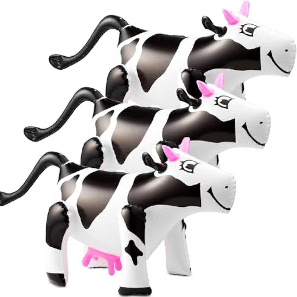 Inflatable Cows (Pack Of 4) 17-Inch Cows, Fun Blow Up Animal Farm Party Decorations, Rodeo Decor, Pool Toy Floats For Kids Birthday Party Supplies By
