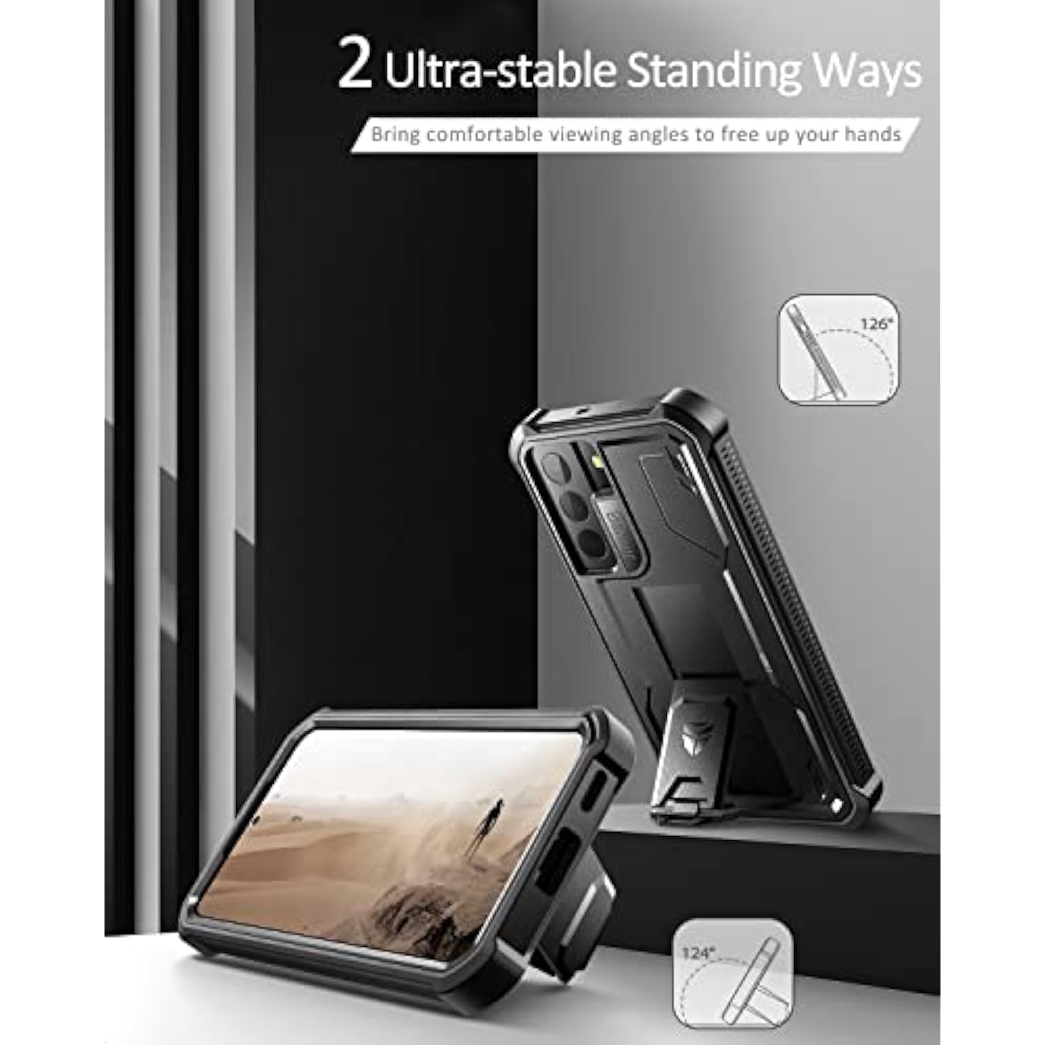 For Samsung Galaxy S22 Case, [Built In Screen Protector And Kickstand] Heavy Duty Military Grade Protection Shockproof Protective Cover For Samsung Galaxy S22 5G,Black