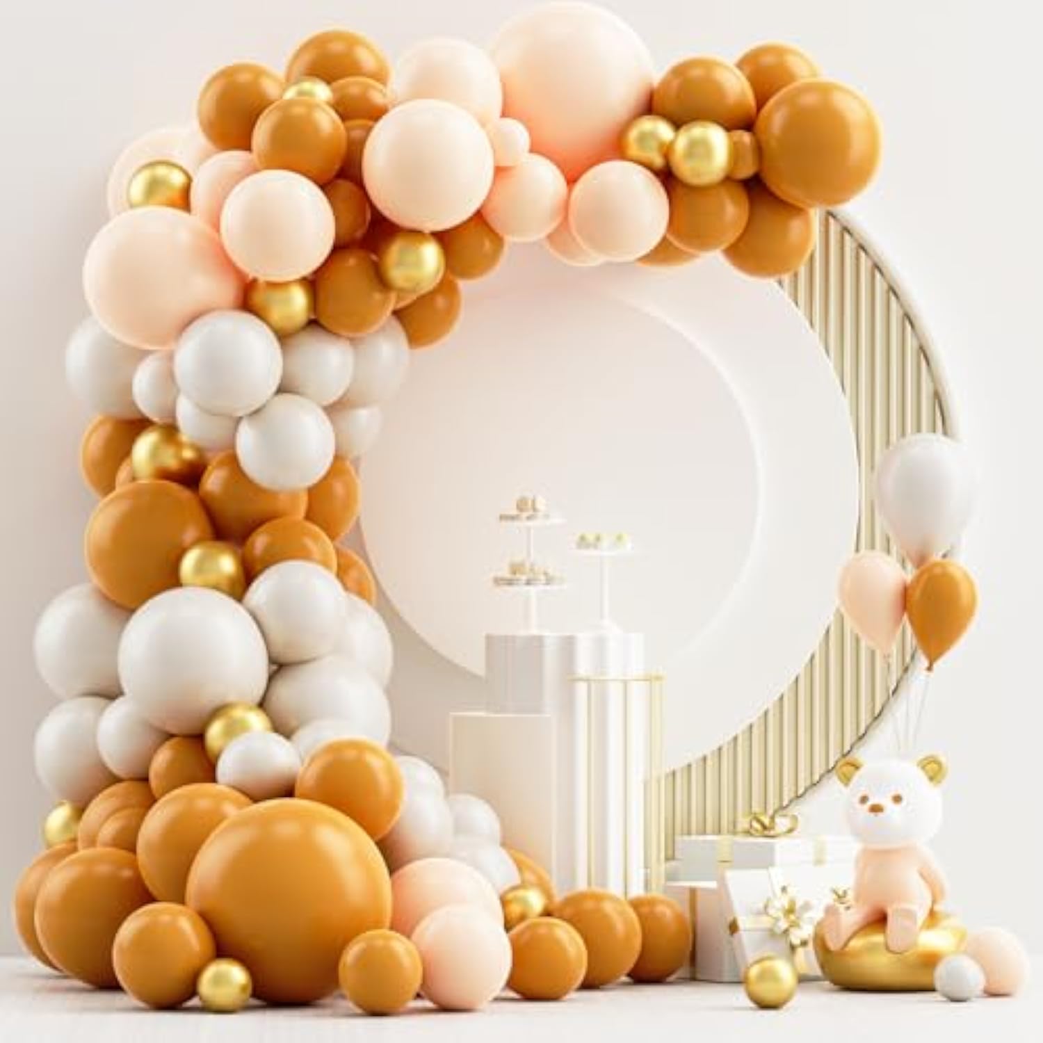 129PCS Fall Balloon Arch Kit with Burnt Orange Gold Balloons for Baby Shower Party