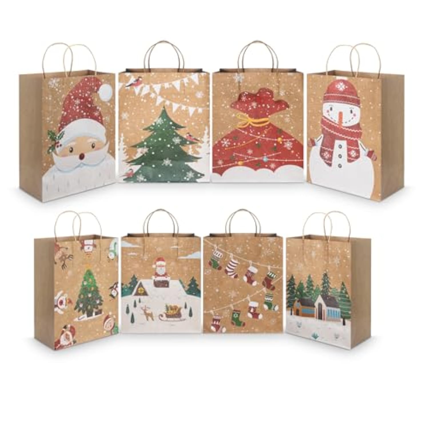 Christmas Gift Bags, 24-Pack Kraft Paper Gift Bags With Handles, 12 Large 13” & 12 Medium 9” Assortment For Holiday Party Favors, Gift Wrapping, Xmas Decor