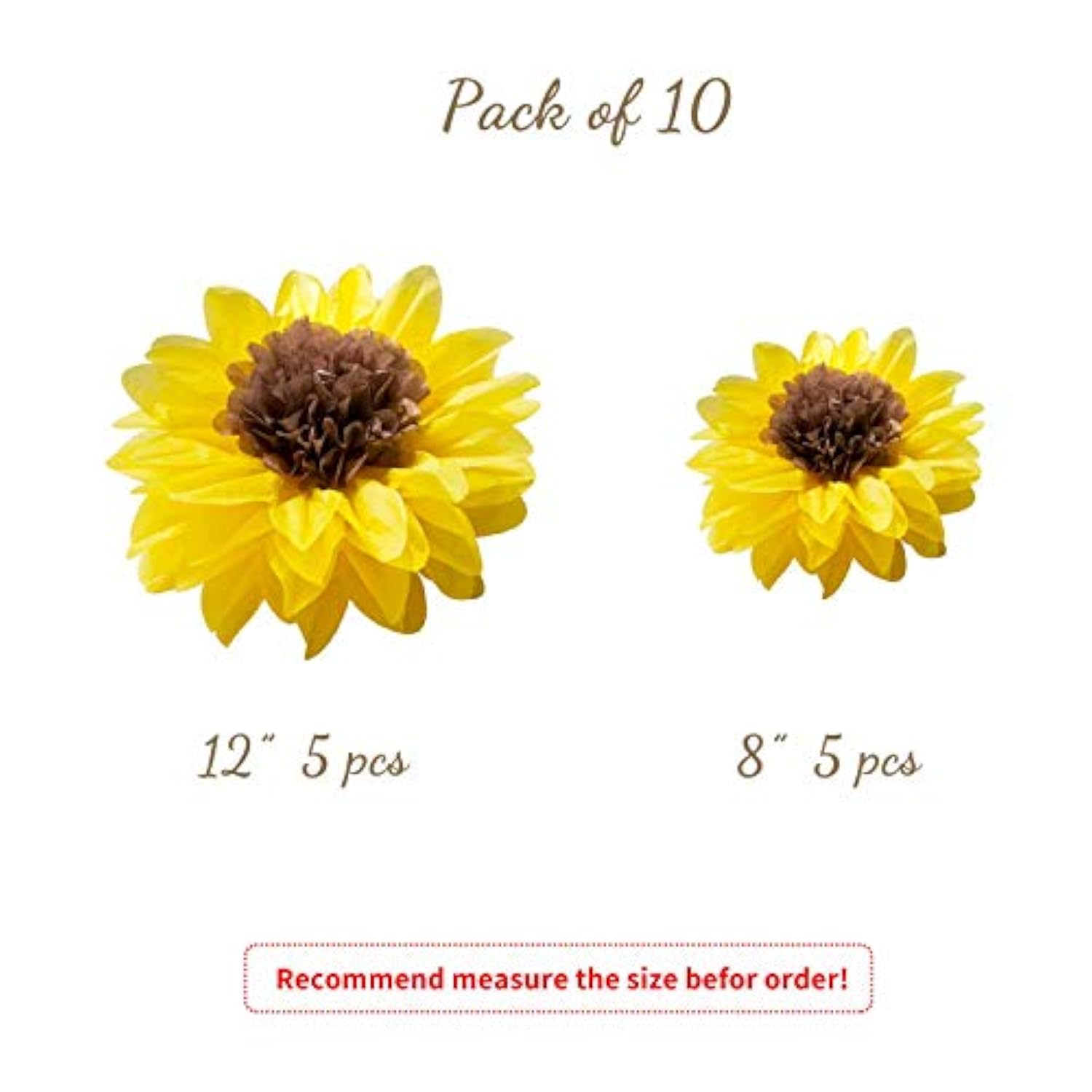 Sunflower Tissue Paper Pom Poms Décor Yellow Flowers Wall Hanging Party Decorations Birthday Bridal Baby Shower Wedding Classroom 12" 8" Pack Of 10
