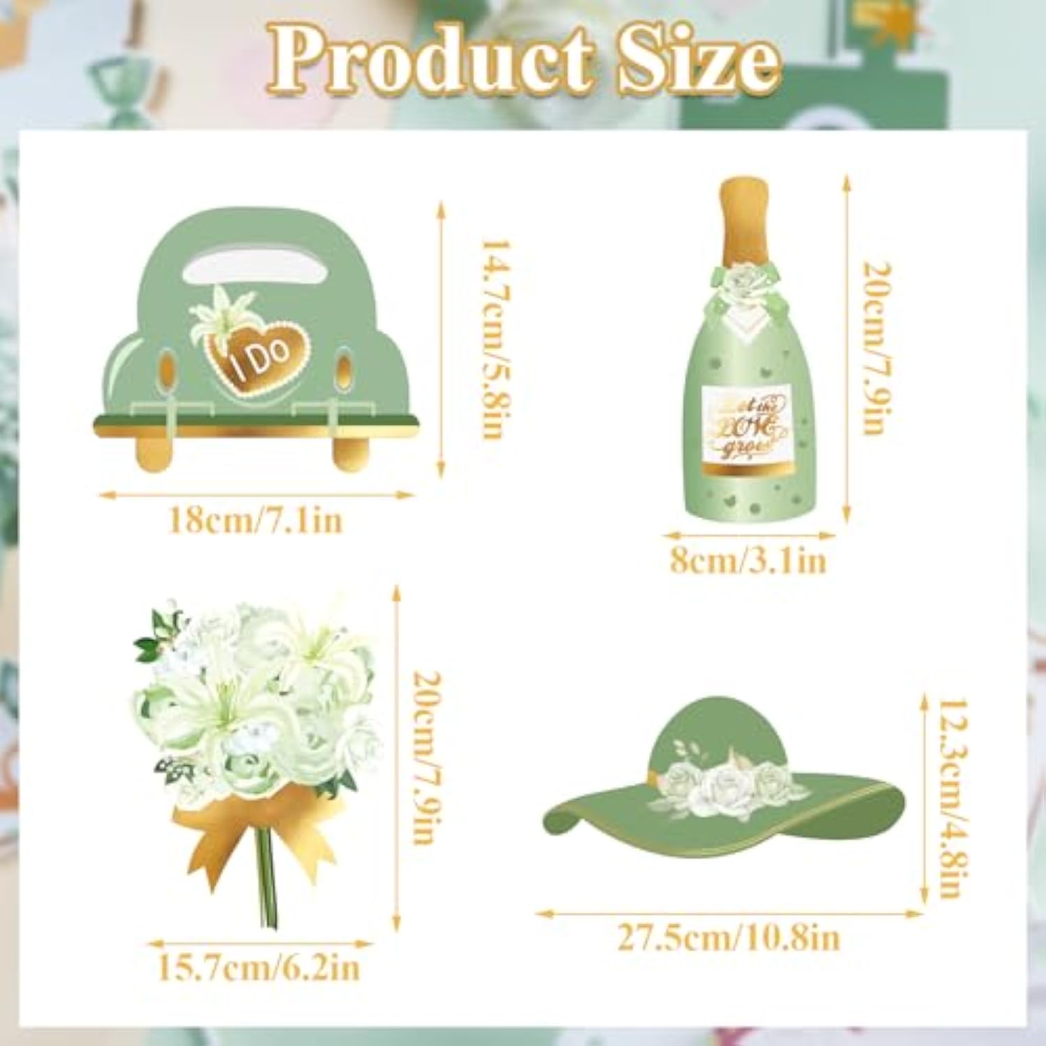 38 Pcs Sage Green Wedding Photo Booth Props, Bridal & Engagement Party Decorations