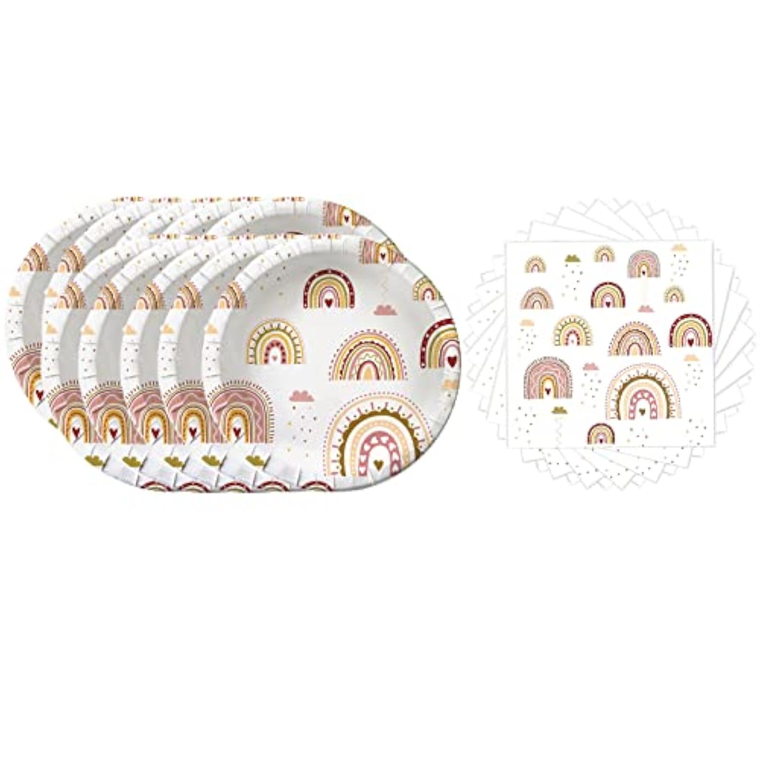 Boho Rainbow Party Plates & Napkins Set – Serves 20 Guests for Any Celebration