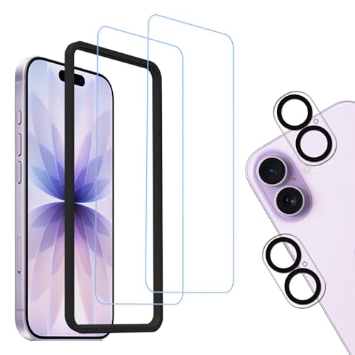 Anti Blue Light Screen Protector For iPhone 17 Tempered Glass Film 2-Pack with Camera Lens Protector 2-Pack Easy Alignment Tool