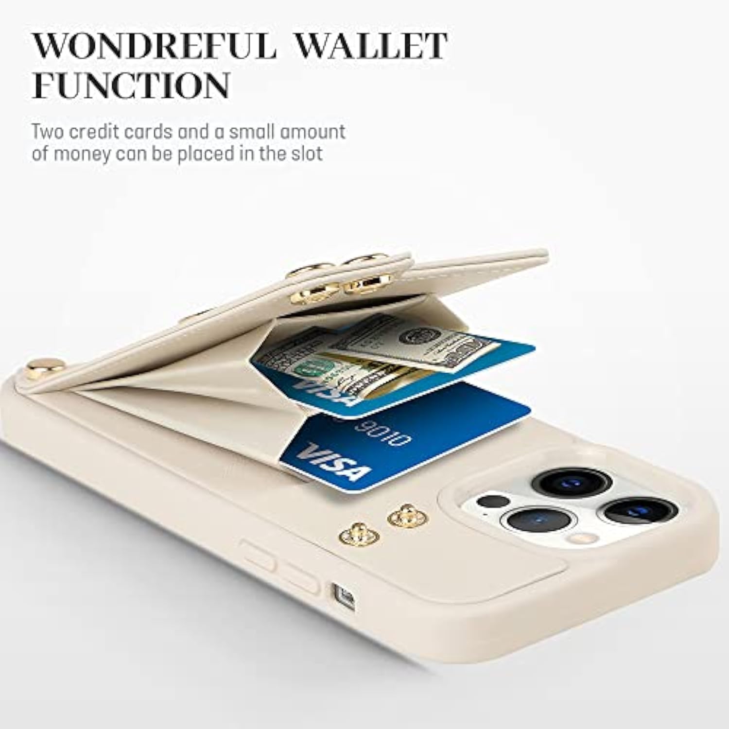 For 12 Pro/12 Wallet Case 6.1'', Leather Case With Card Holder, 360°Rotation Ring Stand, Rfid Blocking Protective Cover For Women For 12/12 Pro Beige