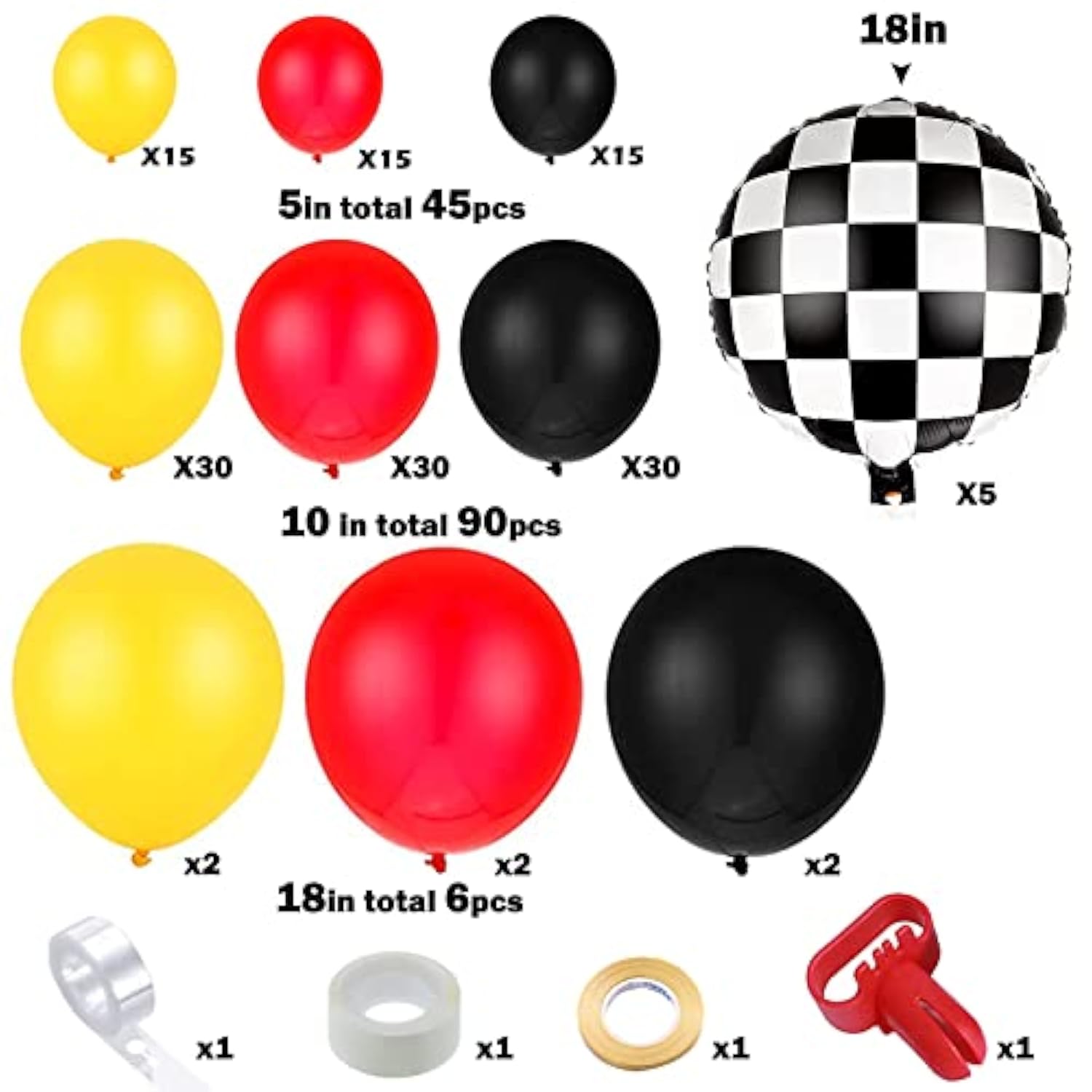 150PCS Race Car Balloon Garland Kit – Racing Birthday Balloons with Checkered Foils