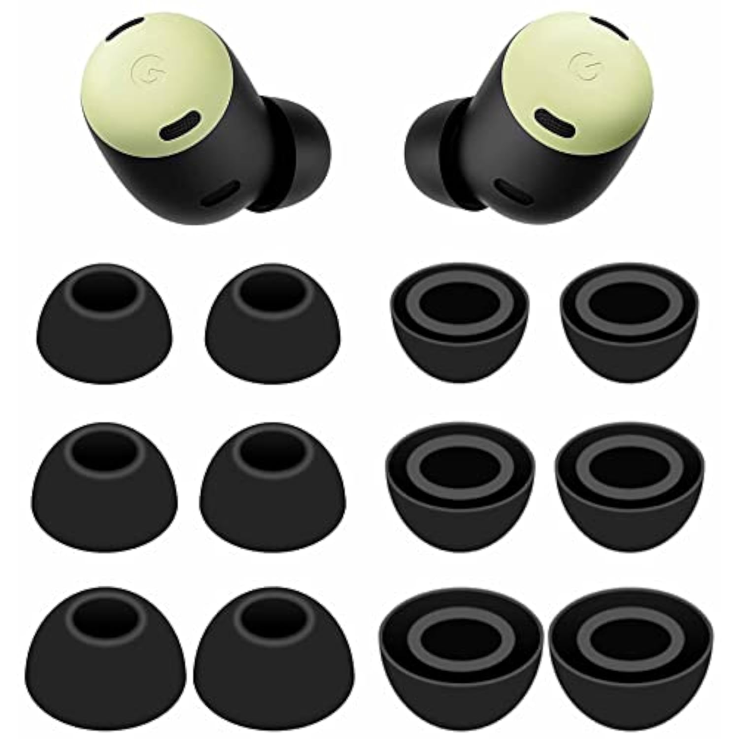 6 Pairs Eartips Compatible With Pixel Buds Pro Ear Tips Buds, Replacement Silicone Rubber Earbuds Gel Earplug Wing Fit In Case Accessories Compatible With Google Pixel Buds Pro - S/M/L Black