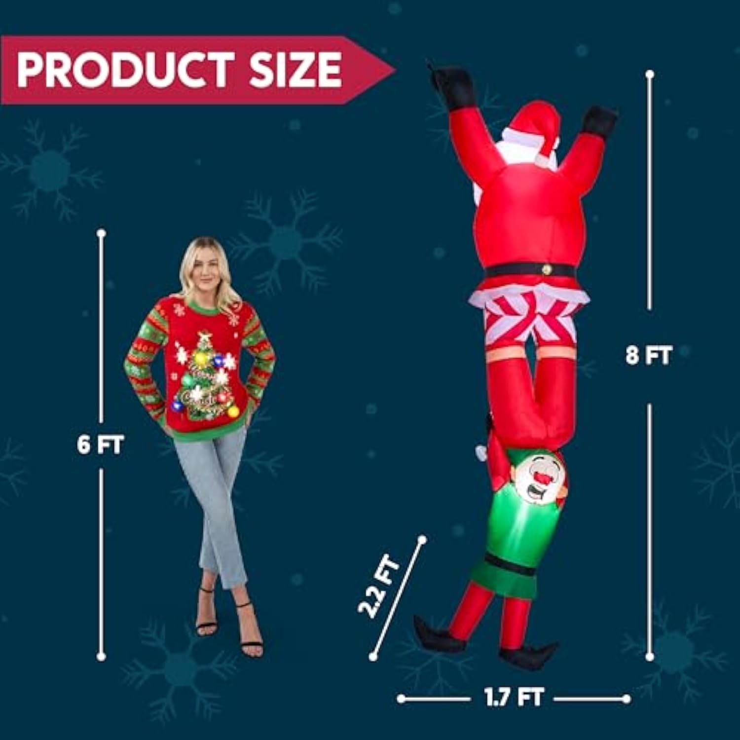 8 Ft Hanging Christmas Inflatables Decoration, Christmas Inflatable Climbing Santa With Falling Elf, Blow Up Santa With