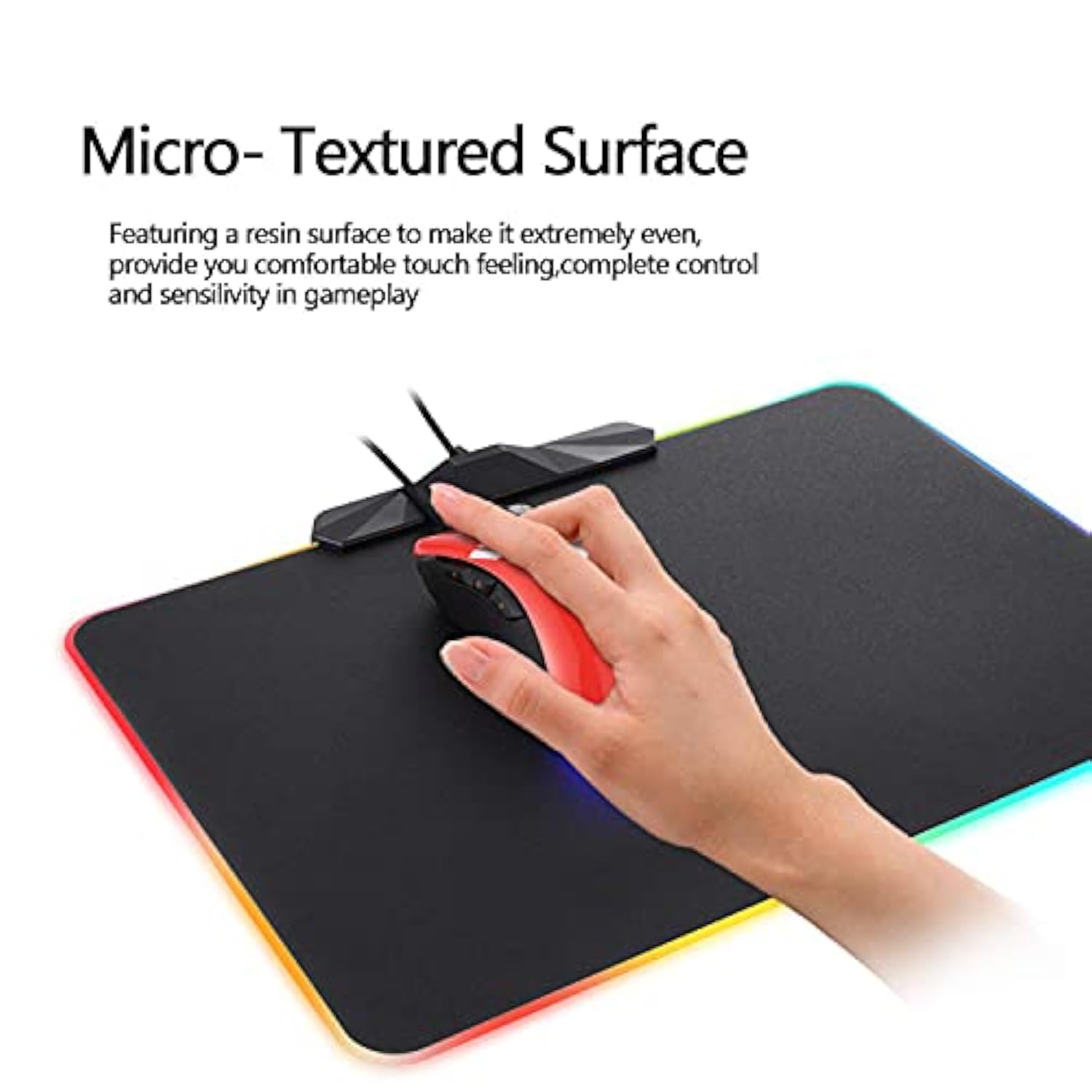 MOTOSPEED RGB Gaming Mouse Pad -LED Lighting Effects,Wired,Hard Surface Gamer Mouse Mat for Laptop Computer PC Games(13.8X9.8 Inch)