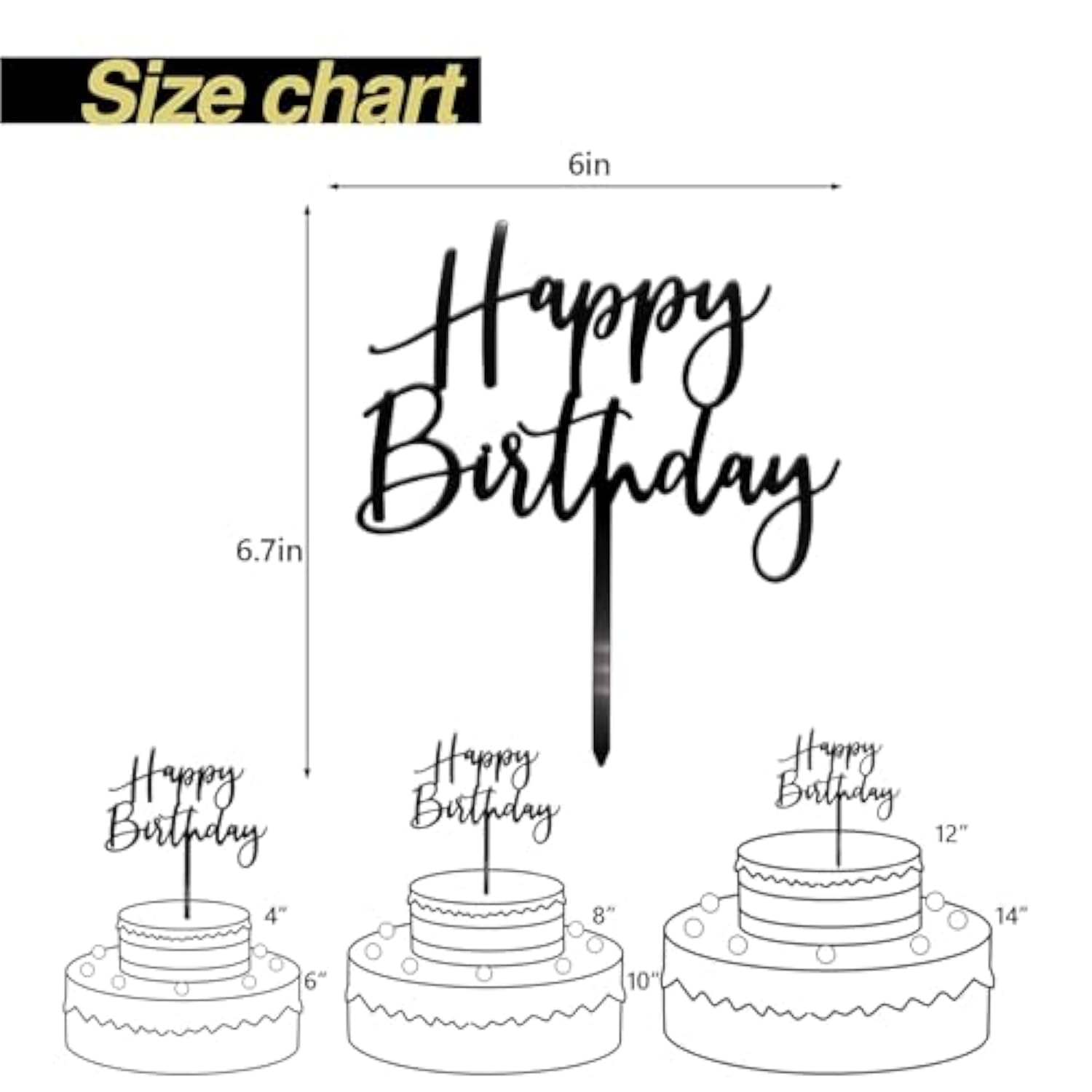 Happy Birthday Cake Topper, Black Acrylic Durable Versatile Cake Topper, Birthday Supplies Decorations (Black)