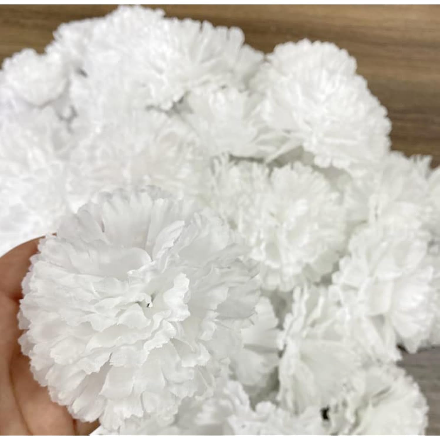 50 Artificial Silk Carnation Flower Head With Stems Set,Vase Fillers For Bridal Wedding Party Birthday Cake Ornaments,Diy Wrist Corsage, 3" Multiple Petals Heads (Pure White)