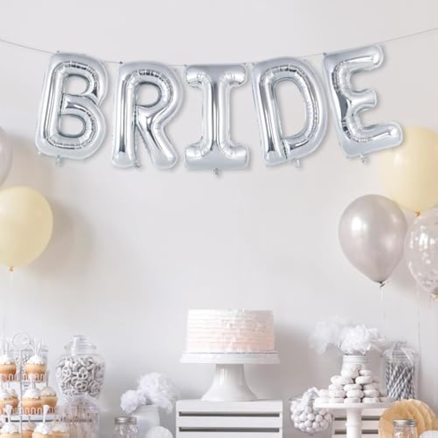 Silver Bride Balloons,16 Inch Bridal Shower Balloons,Bride Balloon Banner For Bachelorette Party Decorations,Bridal Photo Booth Bride Letter Banner For Wedding Engagement Party (Silver)