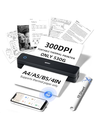 Mt610 Pro Portable Thermal Printer, 300Dpi Hd Mobile-Travel-Printers, Inkless-Wireless-Small-Printer For Home Use, Office, Vehicles, Bluetooth Printers Supports 8.5" X 11" Us Letter&A4&A5, Black