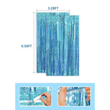 2Pcs Blue Ocean Princess Birthday Backdrop, Tinsel Streamers & Party Decor