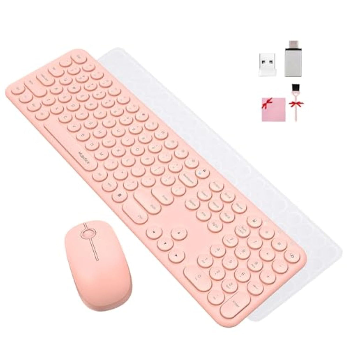 Cute Wireless Keyboard And Mouse Combo Slim 2.4Ghz Usb Cordless Full Size Silent Retro Keyboard And Mouse Set For Pc Computer,Laptop,Windows,Mac,Tablets?Upgraded Peach?