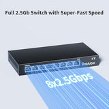 Ethernet Switch Unmanaged, 8 Port 2.5Gb Switch, 60Gbps Switching Capacity, Ideal For 2.5Gbps Nas/Pc, 4K Video, Game Console, Ap, Desktop Wall Mount, Fanless Design, Plug And Play