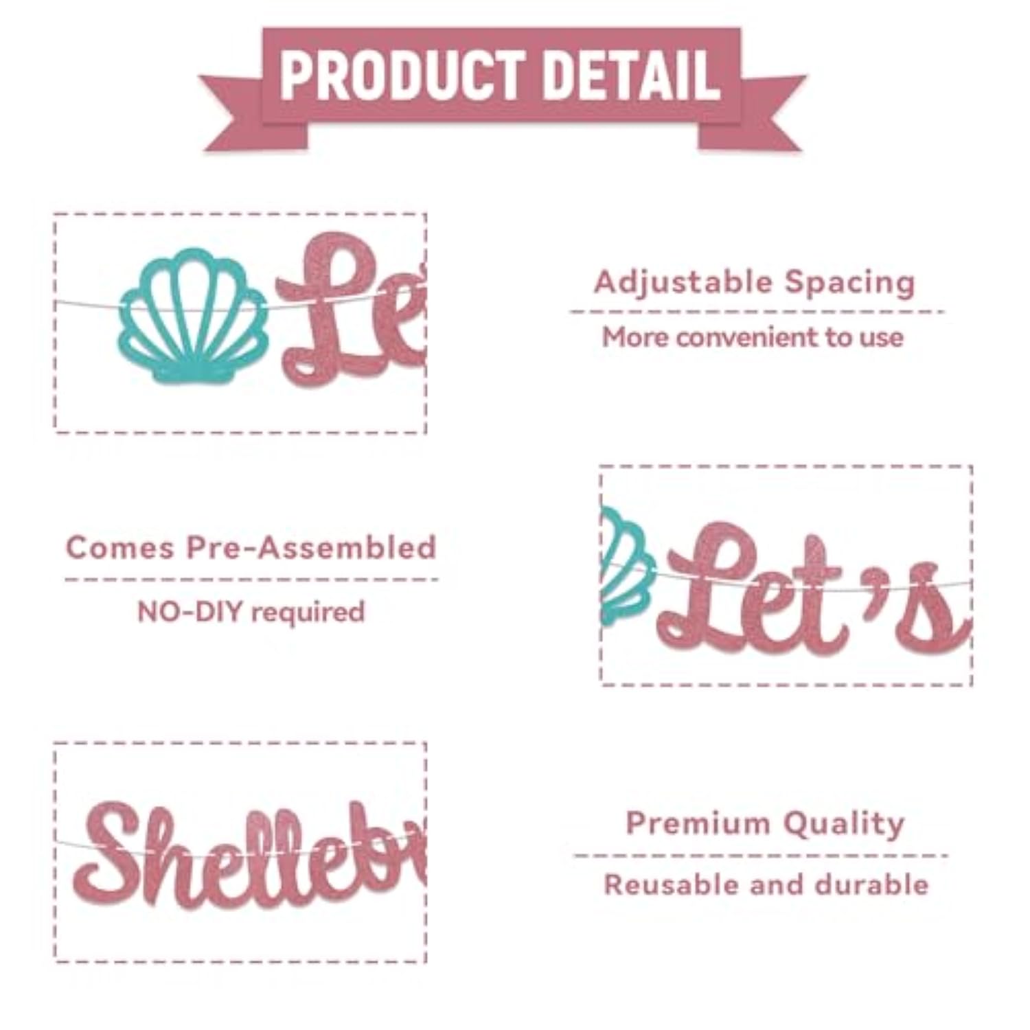 Let'S Shellebrate Banner - Seashell Bridal Shower Bachelorette Party Decor, Mermaid Baby Shower Birthday Party Decorations Rose Gold