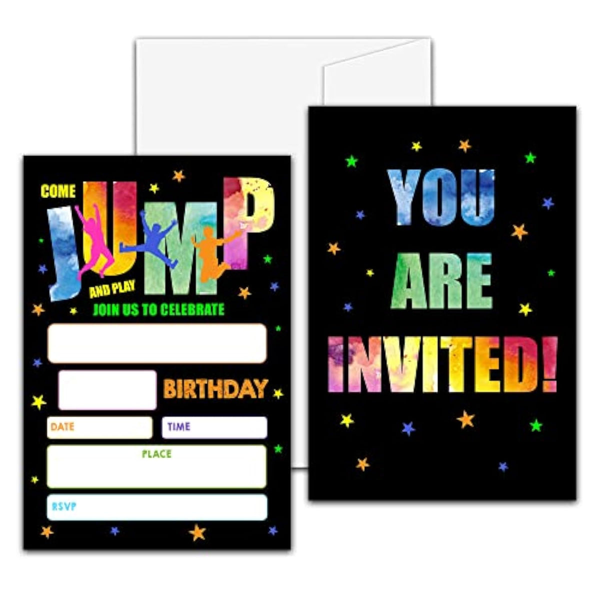 Trampoline Birthday Party Invitation, Bounce House, Jump Zone Fill-In Invites For Men & Women, 20 Invitations With Envelopes(4" X 6")?Personalized Adults Party Favors Decorations And Supplies-20