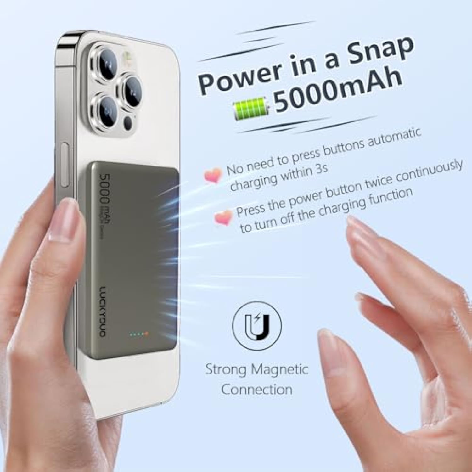 Ultra Slim Magnetic Portable Charger 5,000Mah, 0.3In Thin Wireless Power Bank, Compact Magnetic Battery Pack 20W Fast Charging With Usb-C, Compatible With Iphone 16/15/14/13 Series