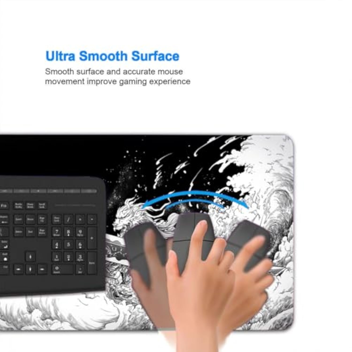 Japanese Samurai Sword Extended Mouse Pad, Black And White Anime Extended Gaming Mouse Pad Mat With Stitched Edge Non-Slip Base Big Mouse Pad, Office Computer Keyboard Laptop Home, 31.5”X11.8”