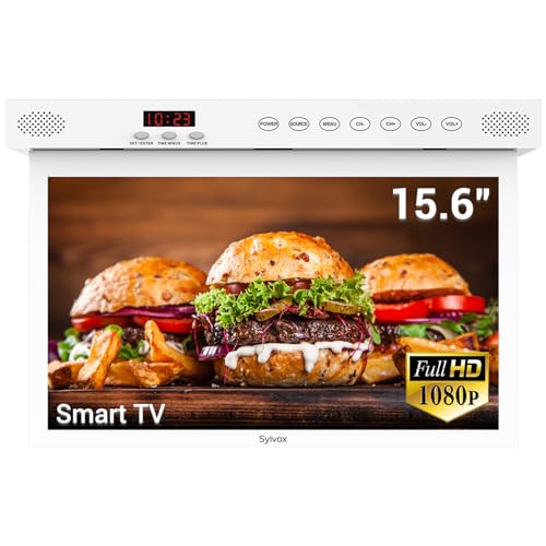Kitchen Tv,15.6 Inch Under Cabinet Tv, Televison For Kitchen, Smart Tv Built-In App Store, Support Wifi Bluetooth, 1080P Small Tv For Rv Camper, Bedroom, Boat