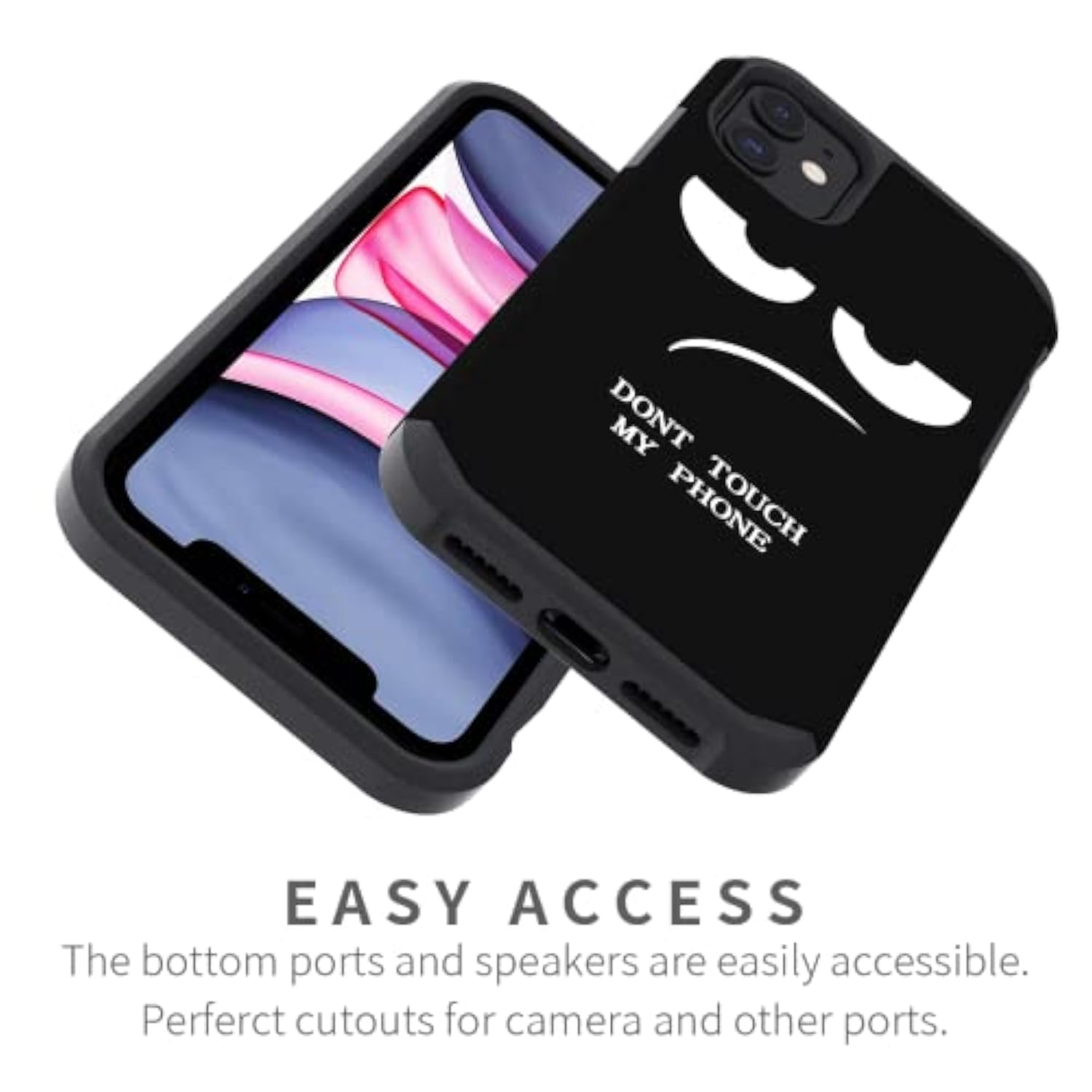 For Iphone 11 Case, Cute [Don'T Touch My Phone] Shockproof Dual Layer Heavy Duty Protective Silicone Plastic Cover For Girls Women Boys Men Phone Case (Iphone 11 6.1-Inch)