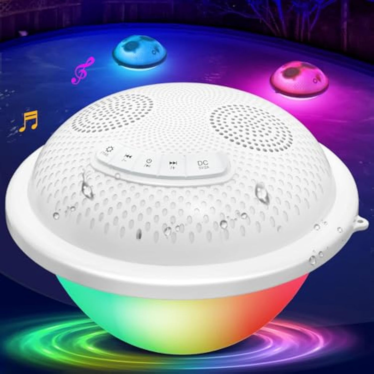 Floating Pool Speakers With Colorful Led Lights, Ip68 Waterproof Pool Speakers Bluetooth, 16W Stereo Loud Sound Hot Tub Speaker, Tws Pairing, Hands-Free Portable Bluetooth Pool Speaker For Spa