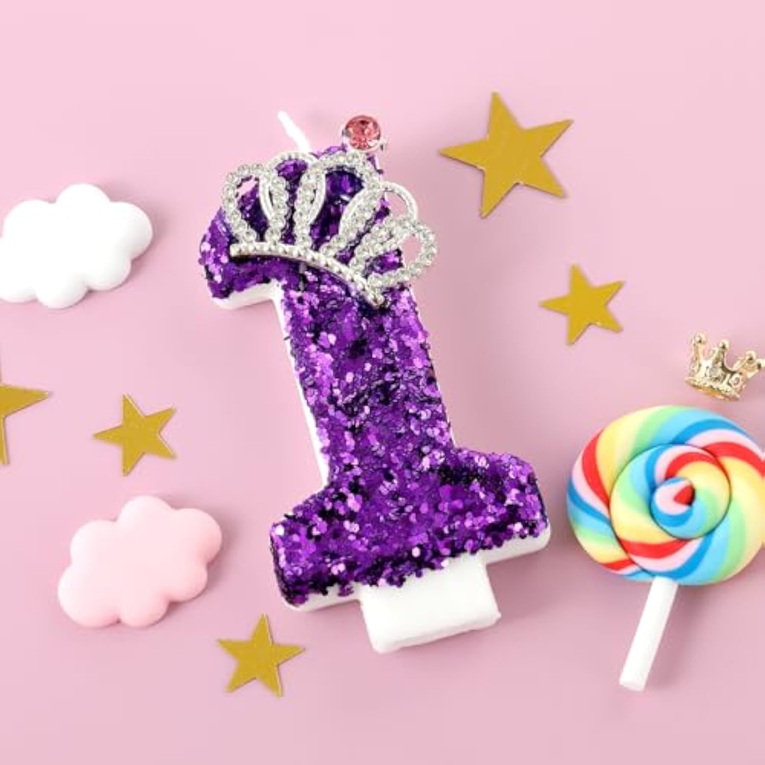Purple Birthday Candle Crown Number 1 Candles 1St Cake Candle,Purple Birthday Cake Topper Cupcake Decorations Party Decor For Girls And Women Anniversary Celebrations Supplies Favors