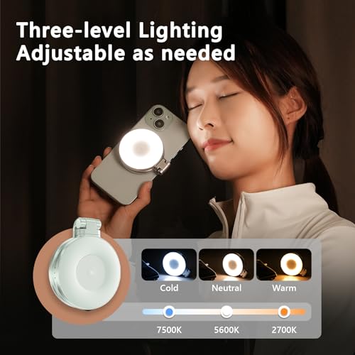 Magnetic Selfie Light, Folding Phone Ring Light Compatible with iPhone Magsafe, CRI97 360° LED Selfie Ring Fill Light with Mirror for Video