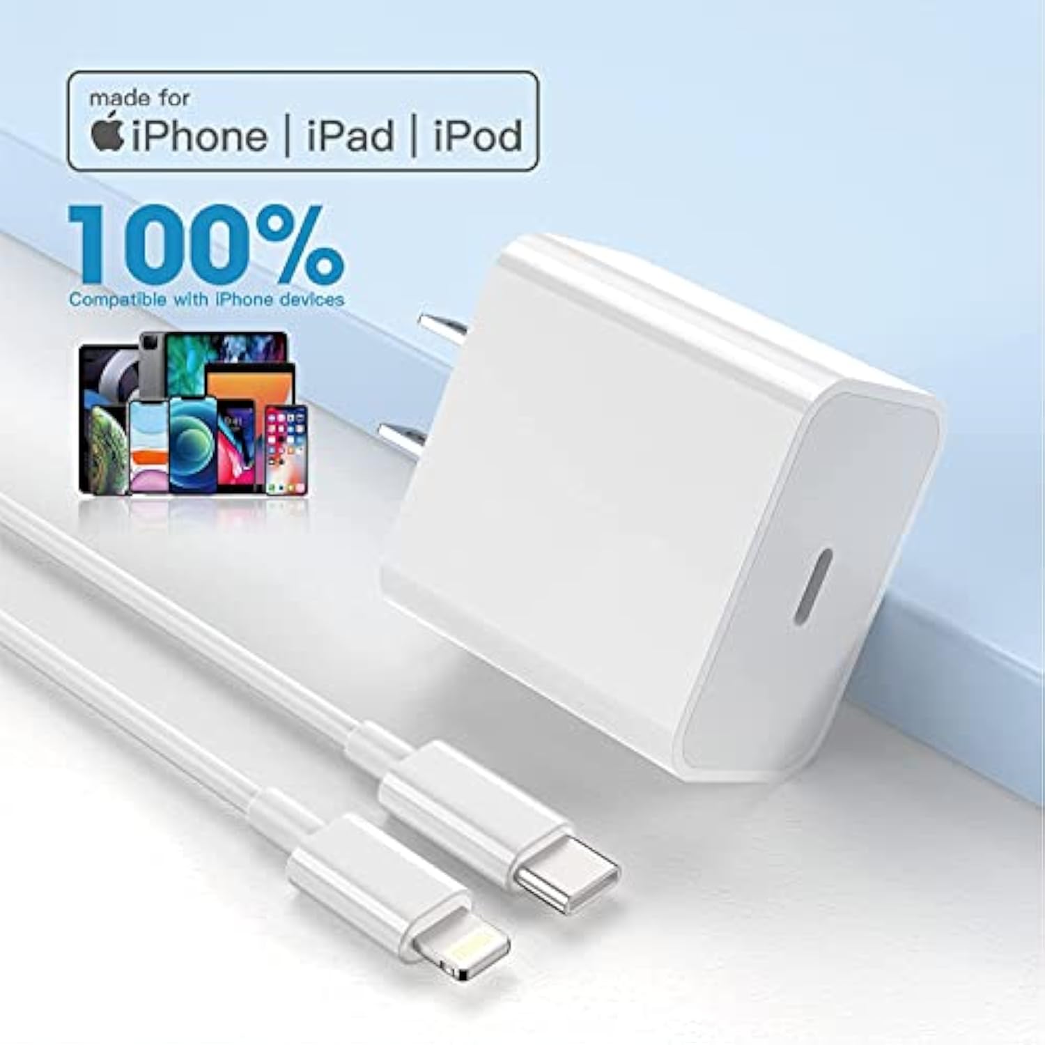 [Mfi Certified] I Phone Charger Block Usb C Fast Wall Plug With 6Ft Usb C To Lightning Cable For I Phone/14/13/12/11/Pro/Pro Max/Air Pods Pro/Ipad Air 3/Min4 (White, 1 Pack)