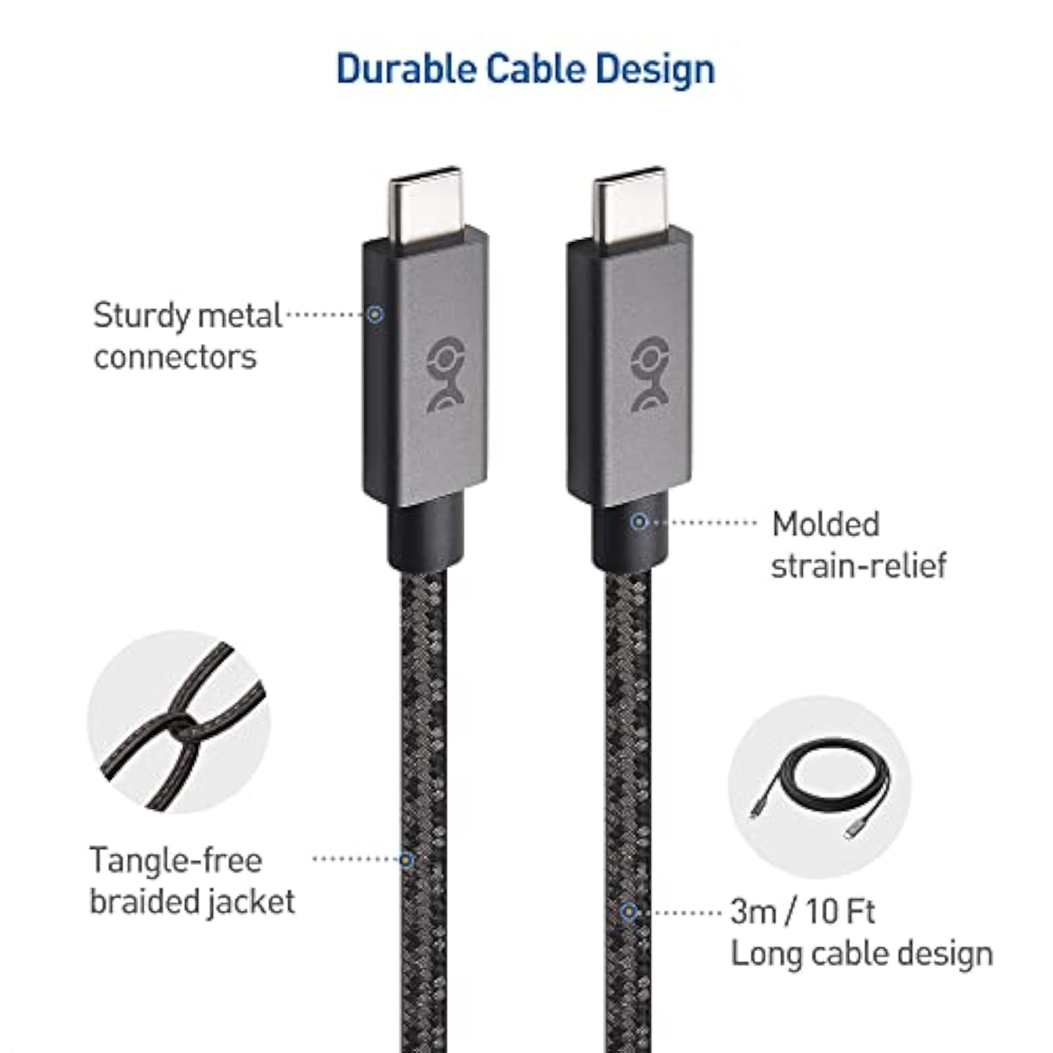 Cable Matters Braided Long USB C Cable 10 ft with Fast Charging, Up to [100W Charging, 480Mbps Data Transfer], No Video Support, Black, USB C Charger Cable Compatible with MacBook Pro, PS5 Controller