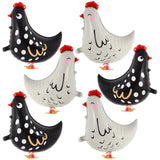 6 Pcs Walking Chicken Balloons, Aluminum Foil Chicken Party Decorations White And Black Chicken Walking Balloons For Birthday Baby Shower Farm Animal Theme Party, 20 Inch