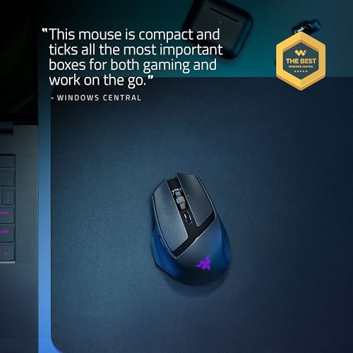 Basilisk Mobile Portable Ergonomic Wireless Gaming Mouse: 10 Programmable Controls Hyperscroll - Optical Switches Gen-3 - Long Battery Life - Ai Prompt - 2.4 Ghz, Bluetooth, Usb C