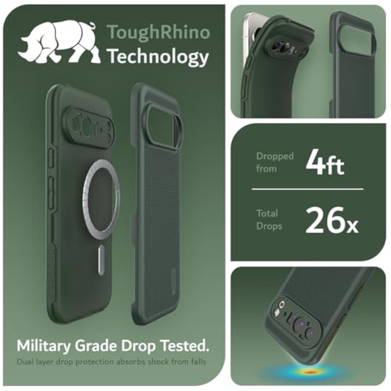 TUDIA MergeGrip [Compatible with Magsafe & Pixelsnap] for Google Pixel 10 Pro XL Case 2025, [Military Grade] Dual-Layer Shockproof Slim Non-Slip Heavy Duty Protective Phone Cases – Pine Green