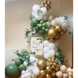 Sage Green White Gold Balloon Garland Arch Kit, 146Pcs Latex Balloons Different Sizes 18 12 10 5 Inch For Birthday Baby Shower Gender Reveal Wedding Party Decoration