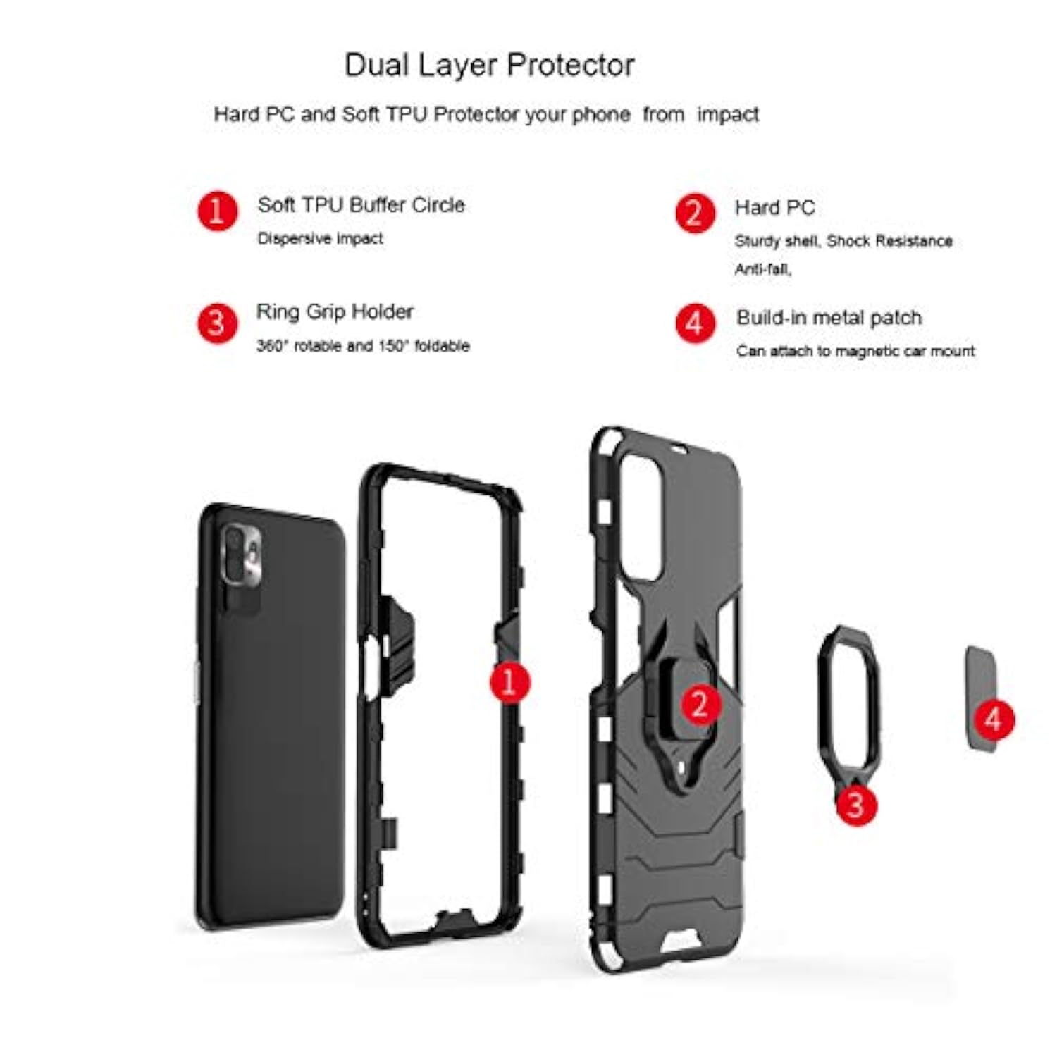 Xiaomi Redmi Note 10 5G Case (Not Note 10 4G) with 360° Degree Ring Holder Kickstand