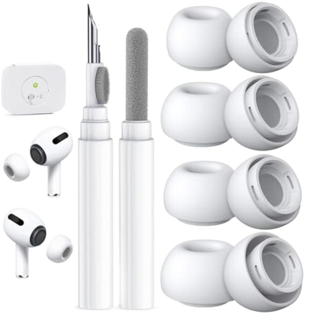 4 Pairs Replacement Ear Tips For Airpods Pro 2Nd/1St Generation,Noise Reduction Holewith & Built-In Dust Guard Screen,With Cleaner Pen Silicone Ear Tips For Usb-C Charging Case (Xs/S/M/L)