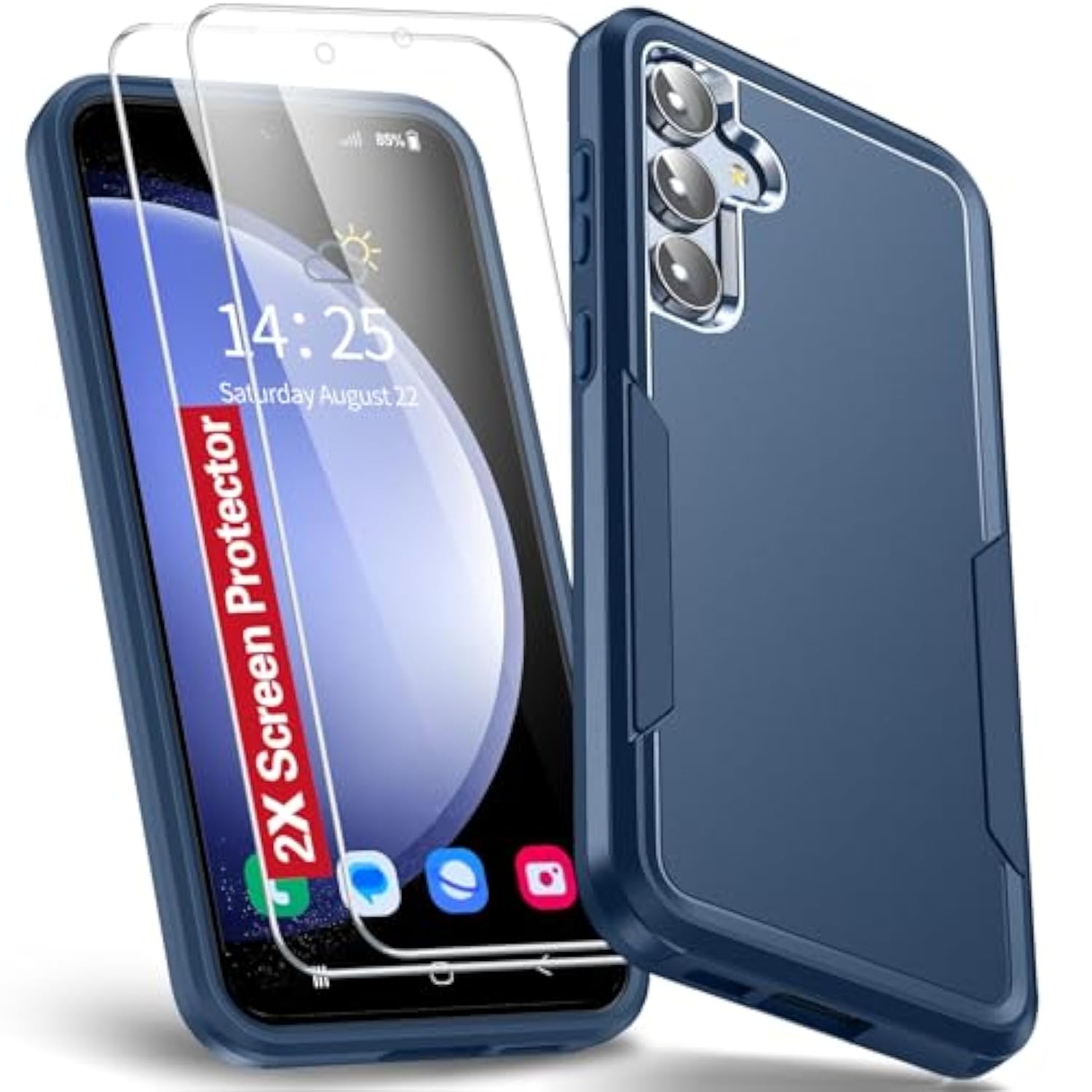 For Samsung Galaxy S23 Fe Case, 3 In 1 Galaxy S23 Fe 5G Case With 2Pcs Tempered Glass Screen Protector, 10Ft Military Grade Defense, Heavy Duty Protection (Blue)