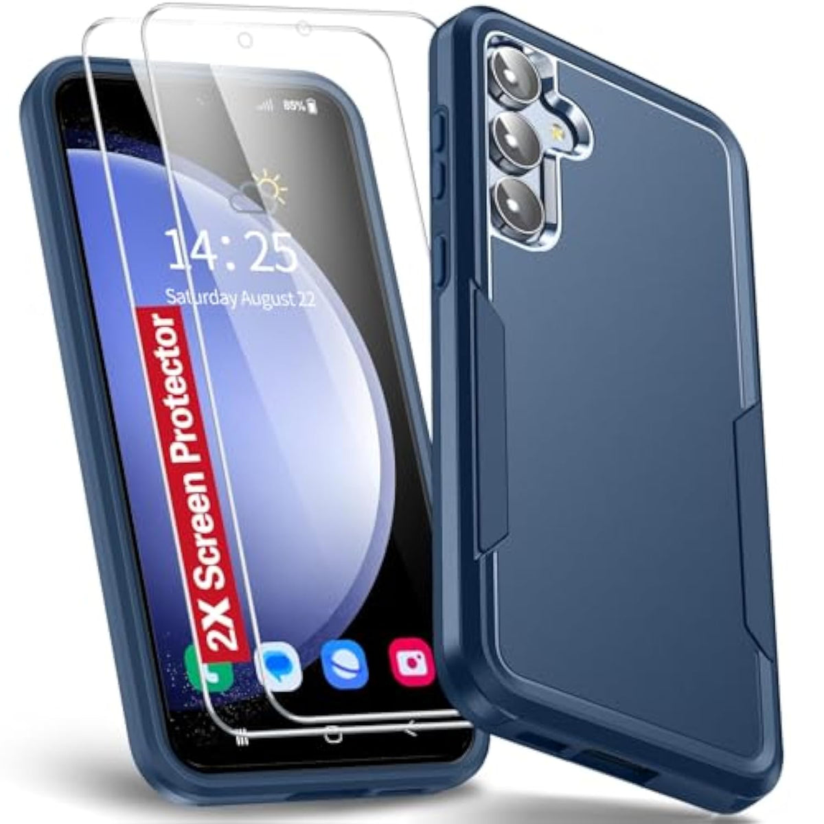 For Samsung Galaxy S23 Fe Case, 3 In 1 Galaxy S23 Fe 5G Case With 2Pcs Tempered Glass Screen Protector, 10Ft Military Grade Defense, Heavy Duty Protection (Blue)