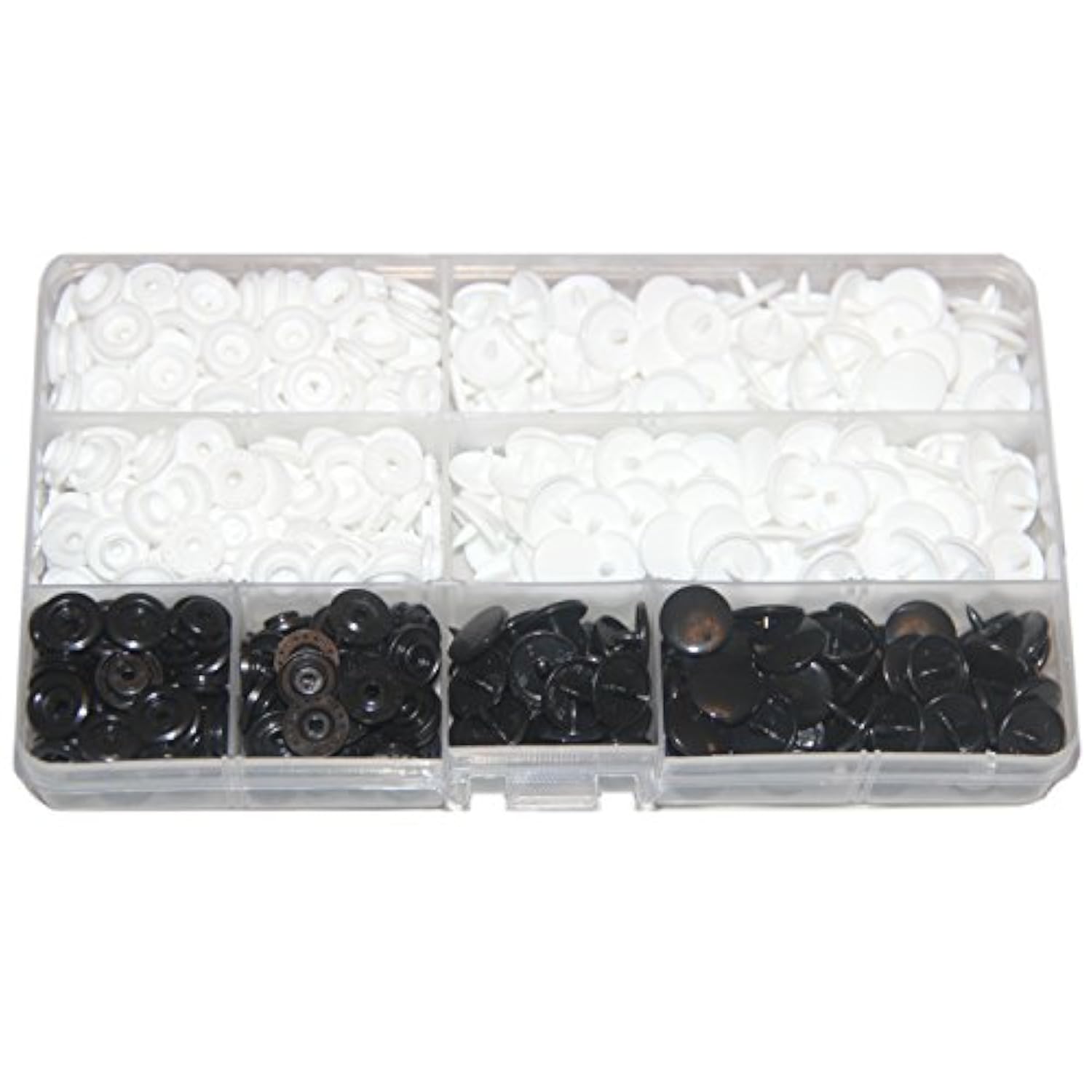 150 Sets Kam Snaps + Storage Container, White & Black Size 20 T5 Plast