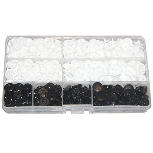 150 Sets Kam Snaps + Storage Container, White & Black Size 20 T5 Plast