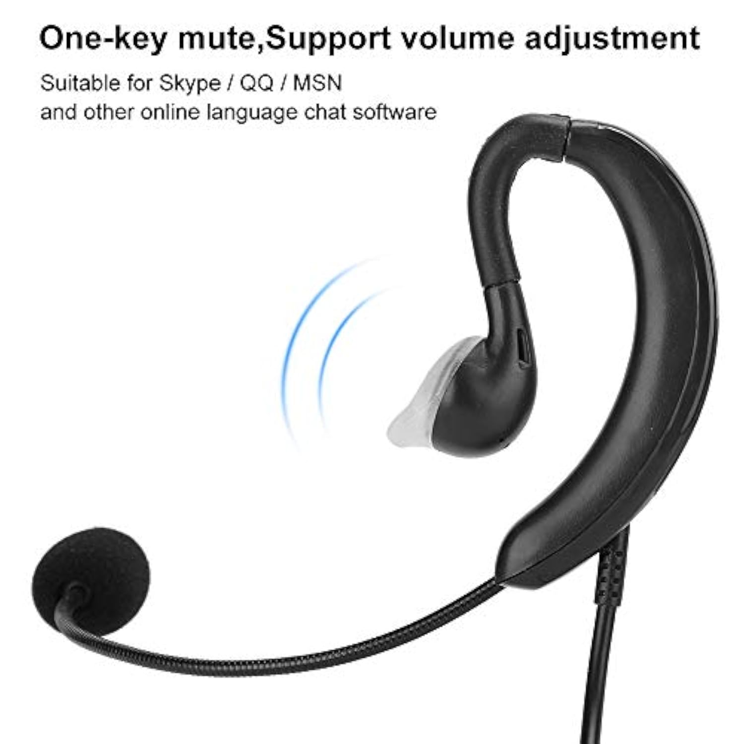 Usb Ear Hook Headset, Black, In Ear, Wired, Computer Headsets, Skype/Msn Headset, Noise Isolation, 100-5600Hz, 1 Count