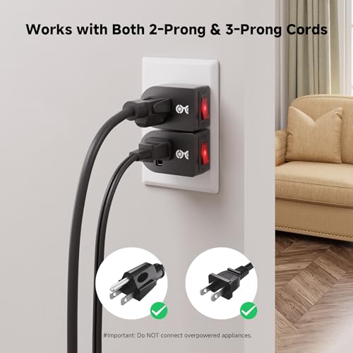[Etl Listed] 3-Pack Grounded Outlet Switch With On Off, Plug Switch On Off, Single Outlet Adapter, Black