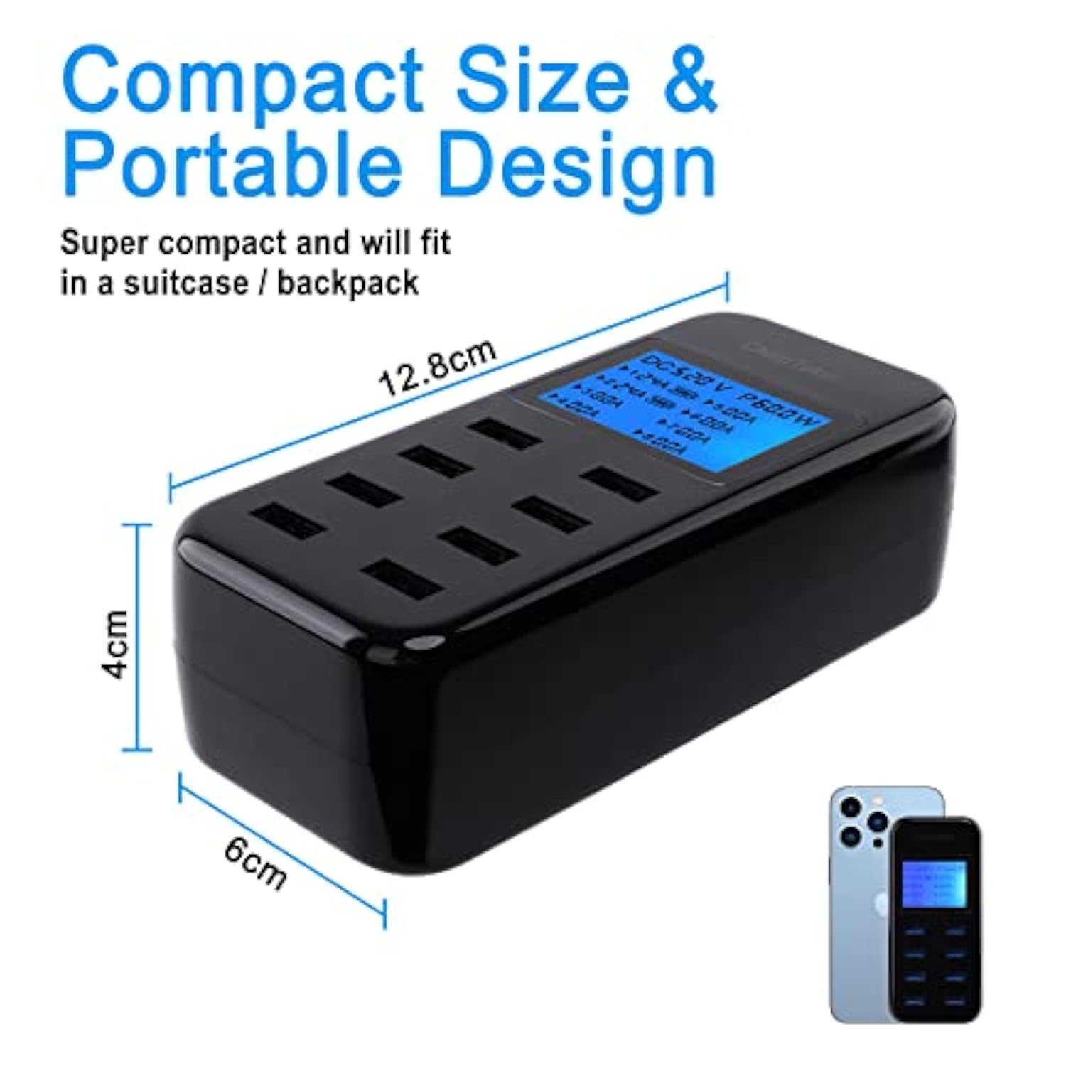 Usb Charging Station, 60W 8 Port Charging Hub 12A Usb Charger Station With Lcd Display For Multiple Devices, Smart Desktop Charger For Iphone 14/14 Pro/13 Pro/13 Pro Max, Galaxy, Ipad